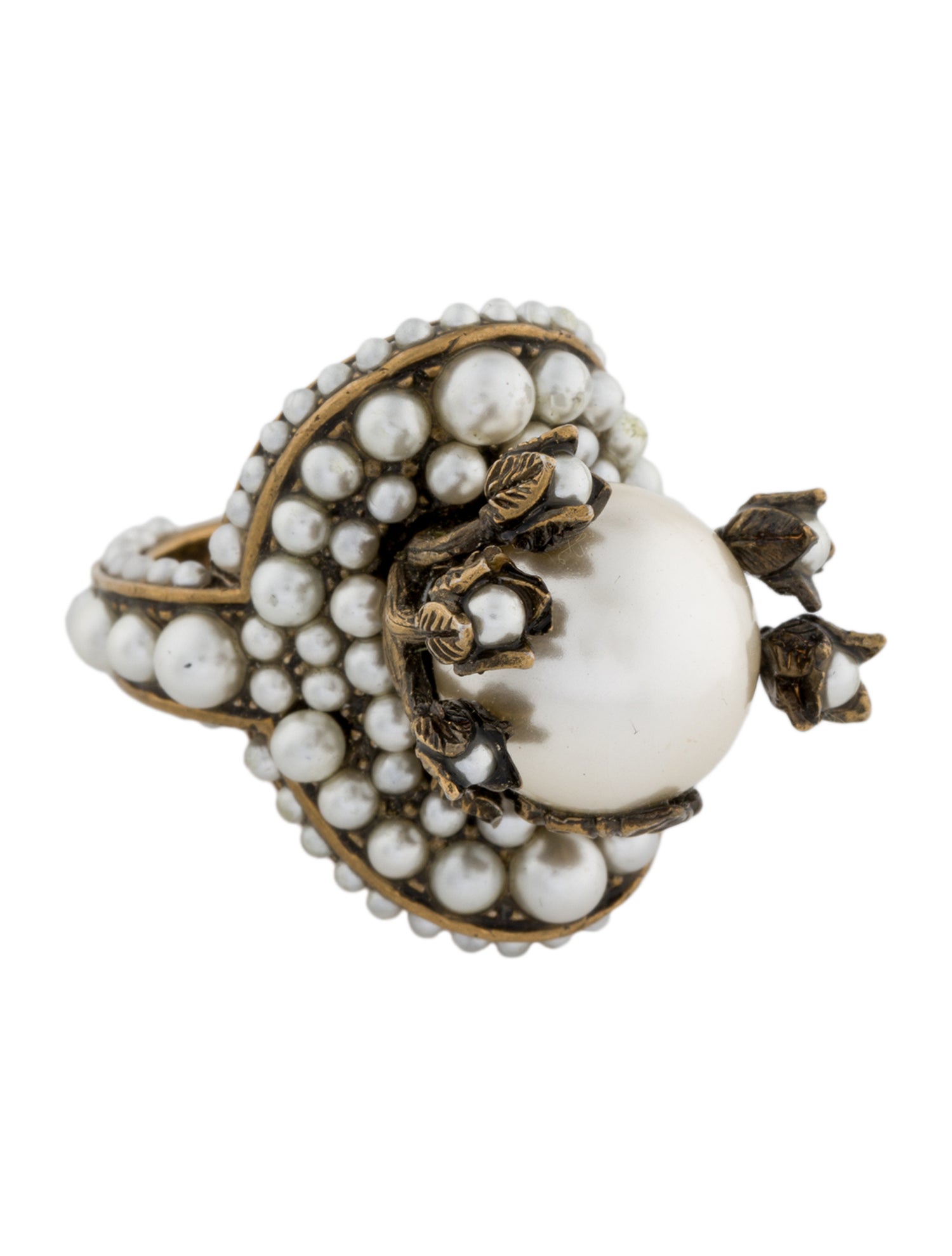 Gucci Faux Pearl Flower Cocktail Ring