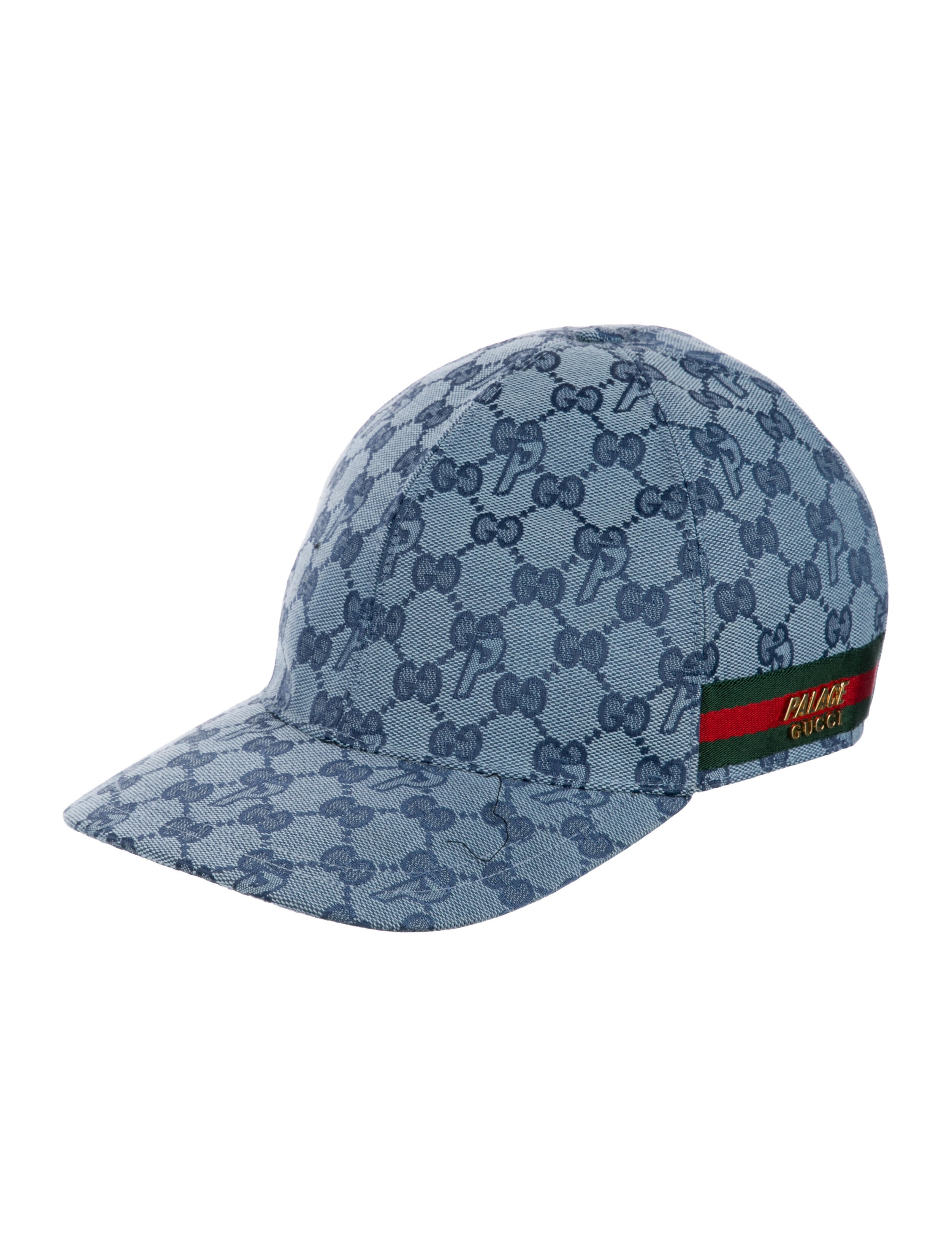 Palace Gucci Logo Print Leather-Trimmed Baseball Cap - Blue