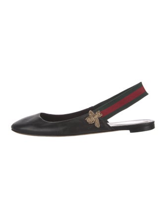 Gucci Web Accent Leather Slingback Flats