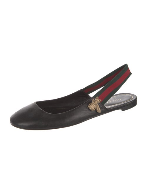 Gucci Web Accent Leather Slingback Flats