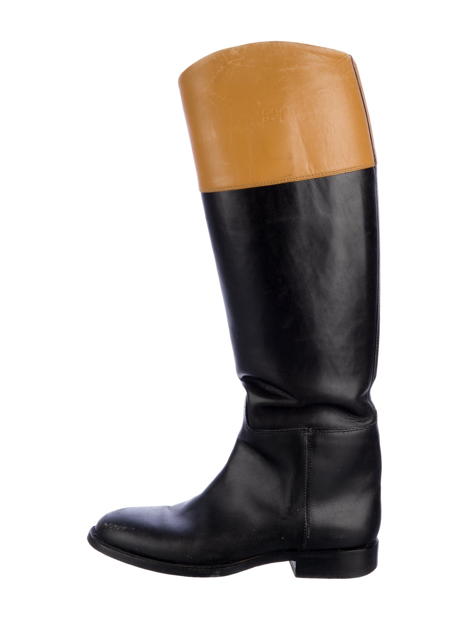 Gucci Leather Colorblock Pattern Riding Boots