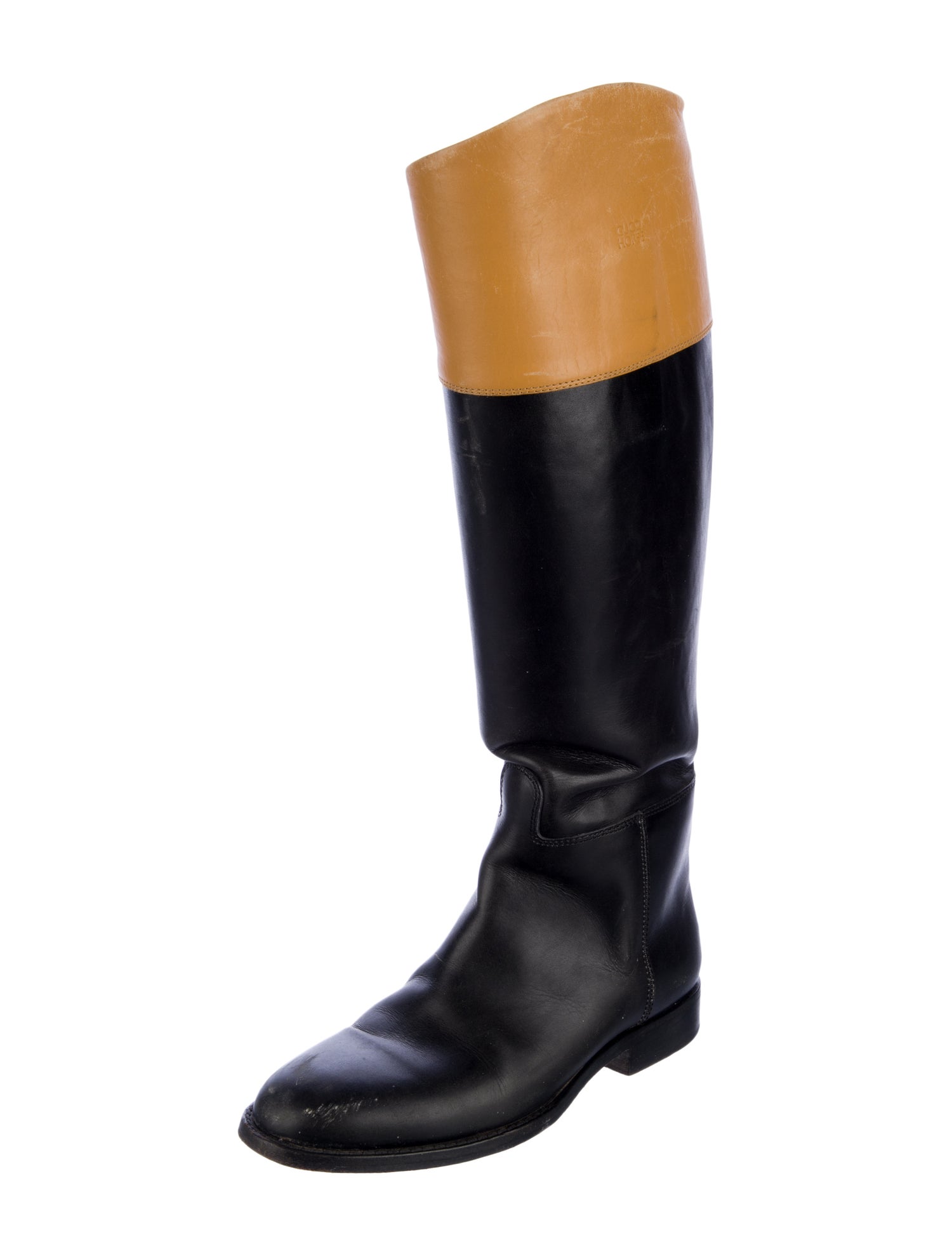 Gucci Leather Colorblock Pattern Riding Boots