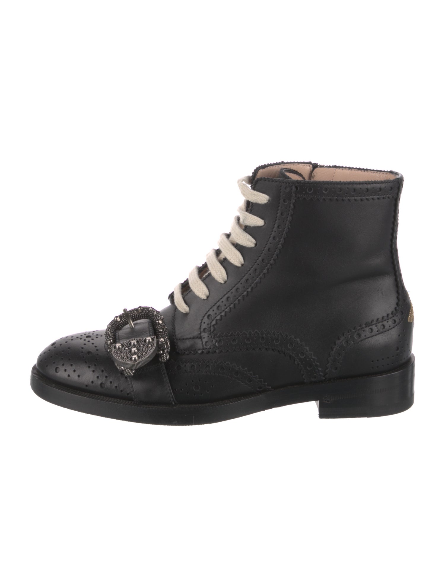 Gucci Leather Lasercut Accents Combat Boots
