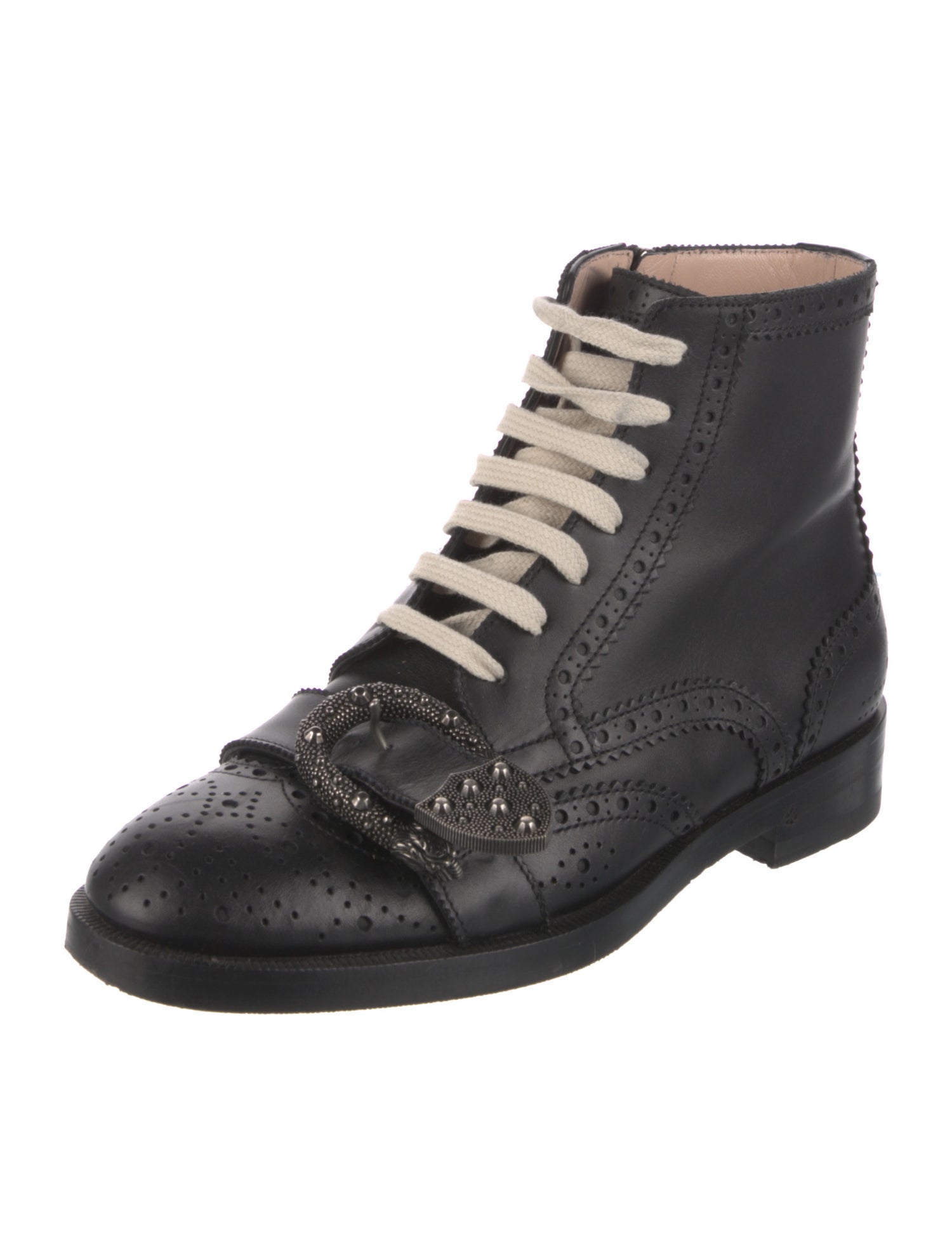 Gucci Leather Lasercut Accents Combat Boots
