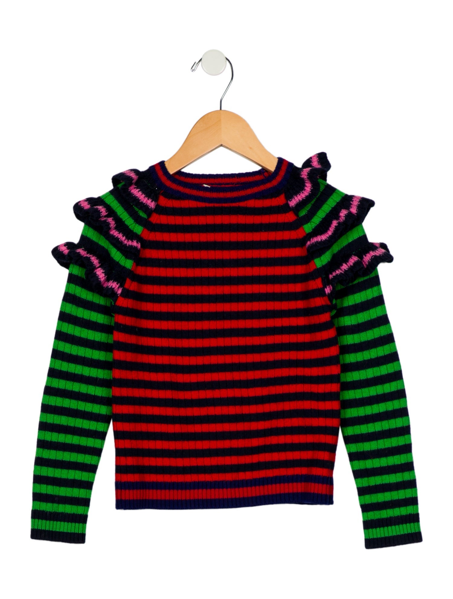 Gucci Kids Girls' Printed Ruffle-Trimmed Long Sleeve Wool Sweater