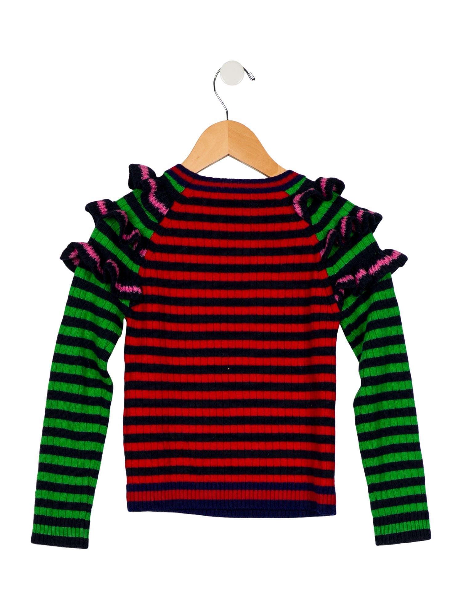 Gucci Kids Girls' Printed Ruffle-Trimmed Long Sleeve Wool Sweater