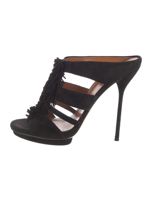 Gucci Suede Fringe Trim Accent Slides