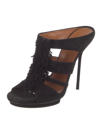 Gucci Suede Fringe Trim Accent Slides