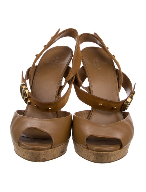 Gucci Double G Logo Leather Slingback Sandals