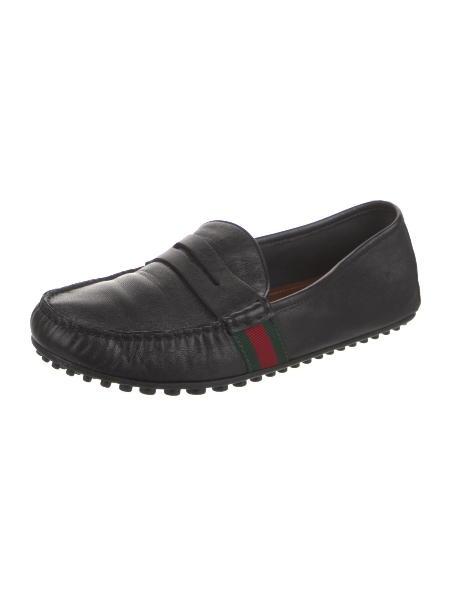 Gucci Web Accent Leather Loafers