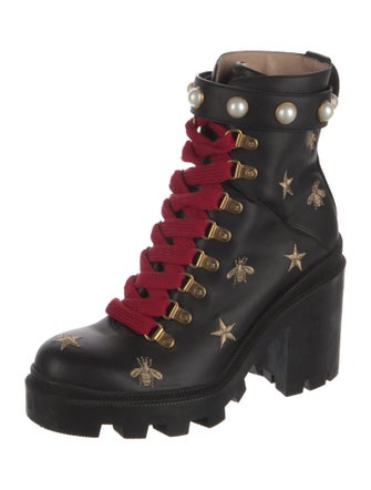 Gucci Bee's & Stars Accent Leather Combat Boots