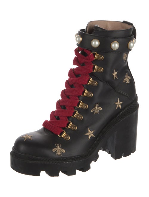 Gucci Bee's & Stars Accent Leather Combat Boots