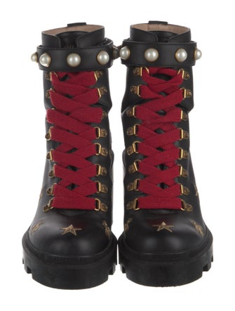 Gucci Bee's & Stars Accent Leather Combat Boots