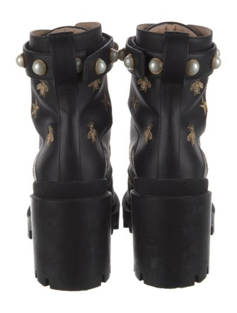 Gucci Bee's & Stars Accent Leather Combat Boots