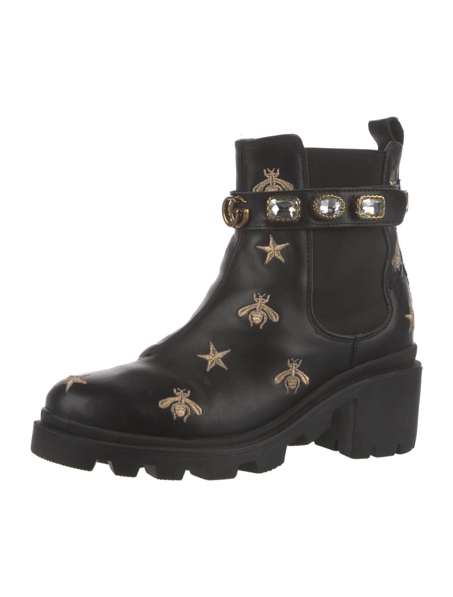 Gucci Double G Logo Leather Combat Boots