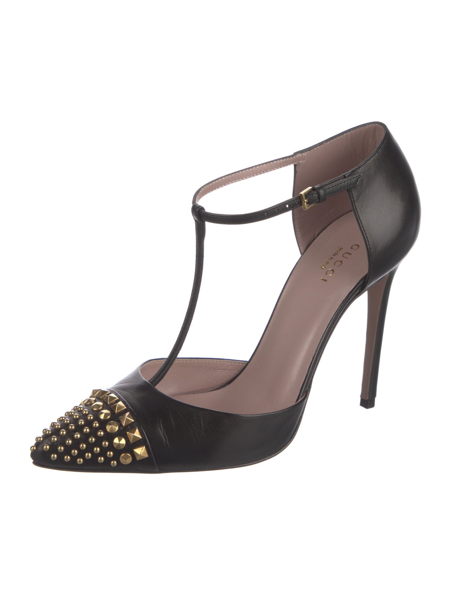 Gucci Leather Studded Accents T-Strap Pumps