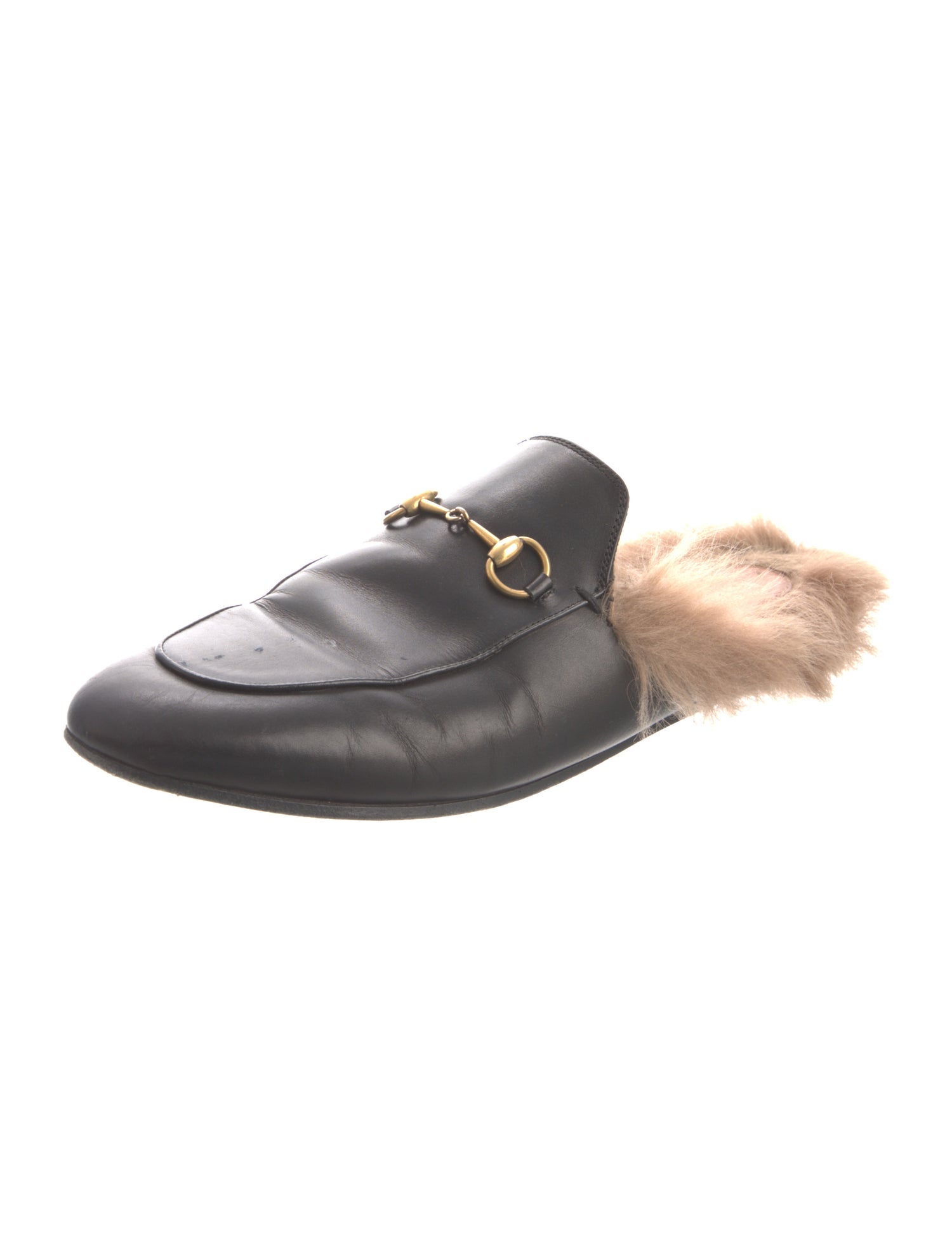 Gucci Leather Fur Trim Mules