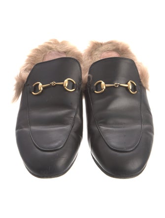 Gucci Leather Fur Trim Mules