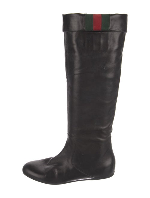 Gucci Web Accent Leather Riding Boots