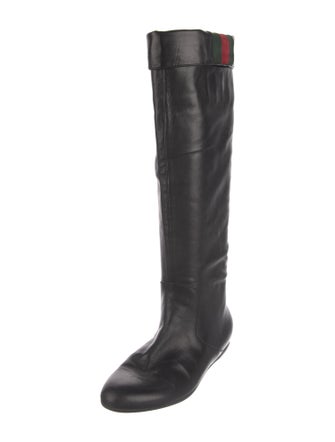 Gucci Web Accent Leather Riding Boots