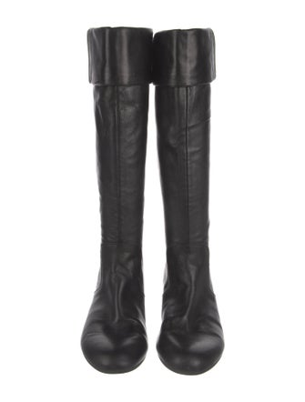 Gucci Web Accent Leather Riding Boots