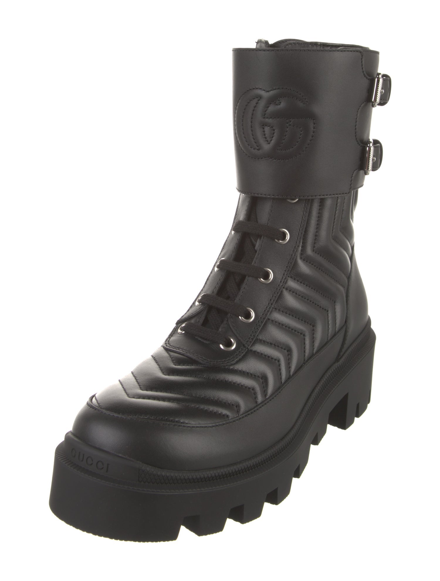 Gucci Double G Logo Leather Combat Boots