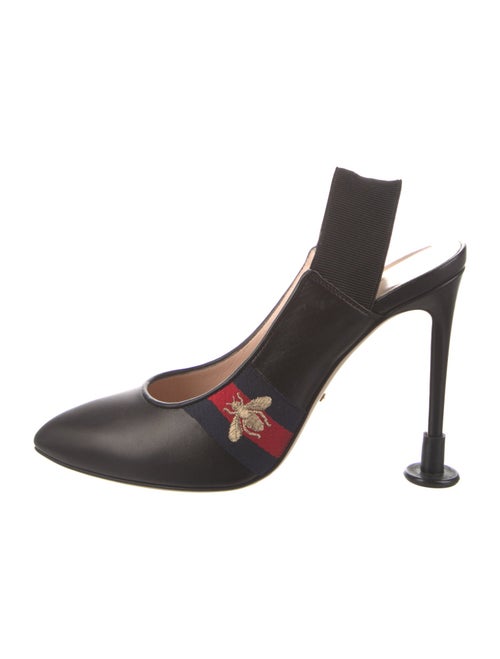 Gucci Web Accent Leather Slingback Pumps