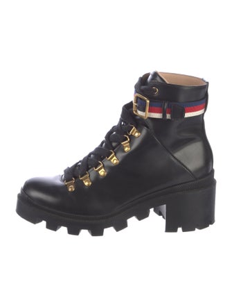 Gucci Sylvie Web Accent Leather Combat Boots