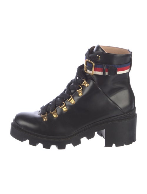 Gucci Sylvie Web Accent Leather Combat Boots
