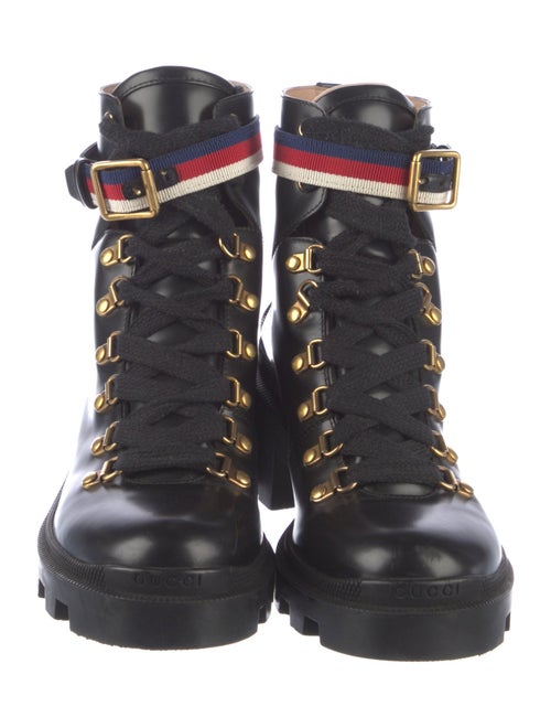 Gucci Sylvie Web Accent Leather Combat Boots