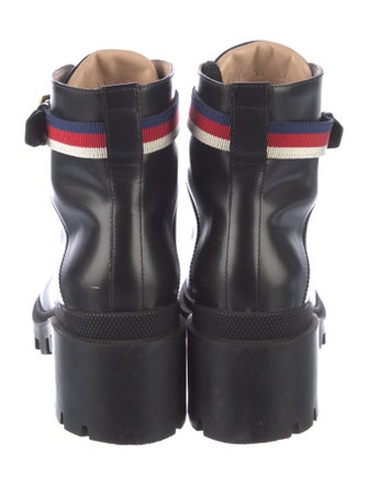 Gucci Sylvie Web Accent Leather Combat Boots