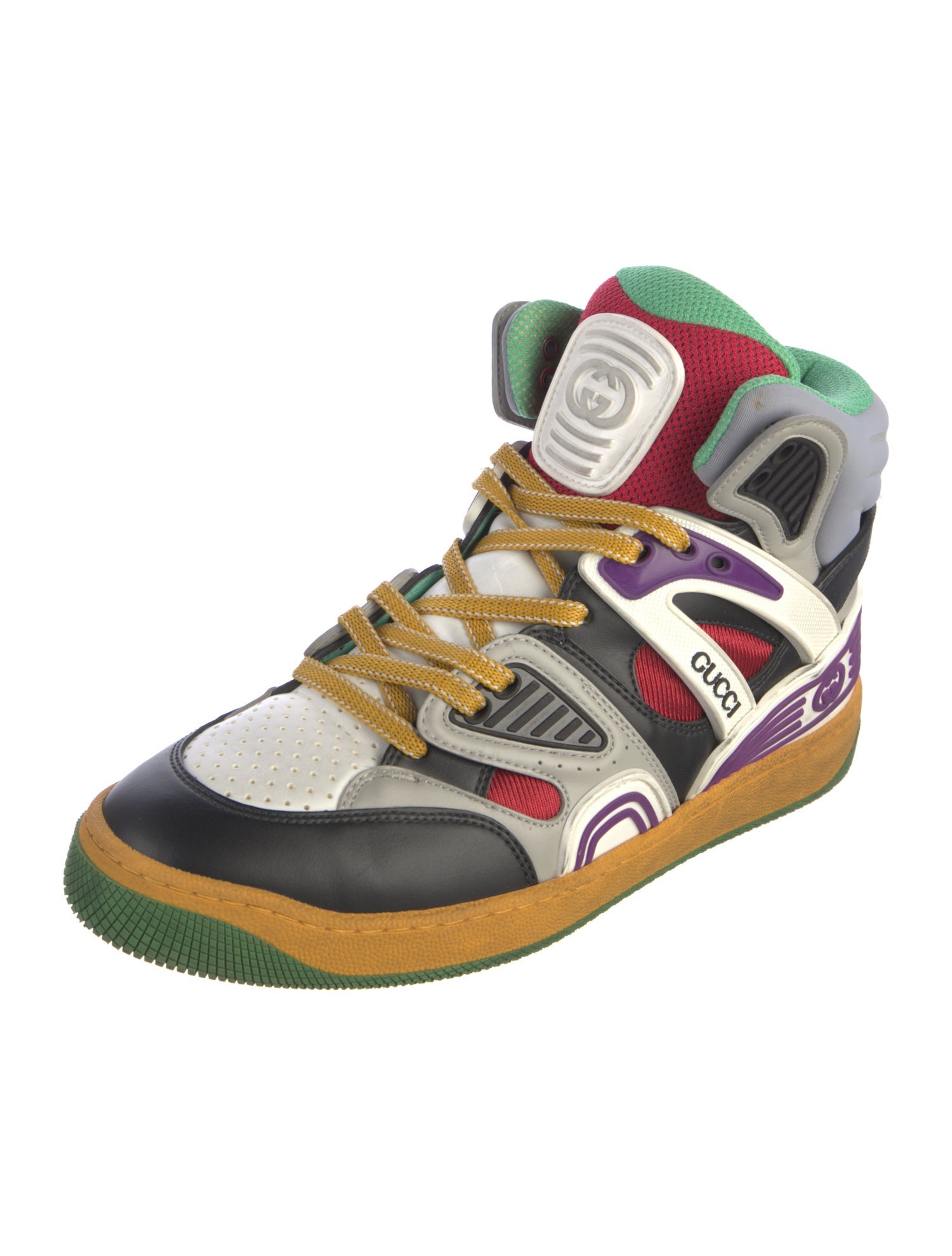 Gucci Leather Colorblock Pattern Wedge Sneakers