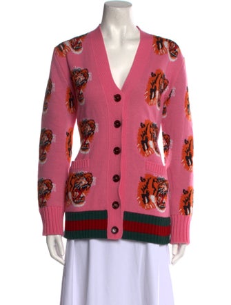 Gucci Tiger Accent Web Trim Wool Sweater