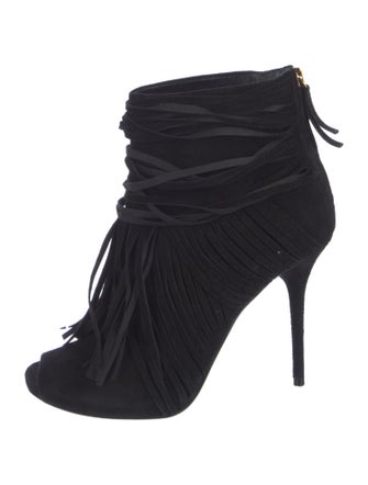 Gucci Suede Fringe Trim Accent Lace-Up Boots