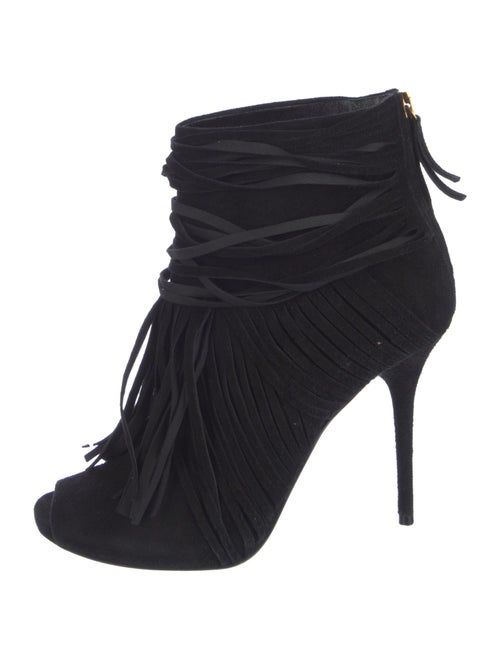 Gucci Suede Fringe Trim Accent Lace-Up Boots