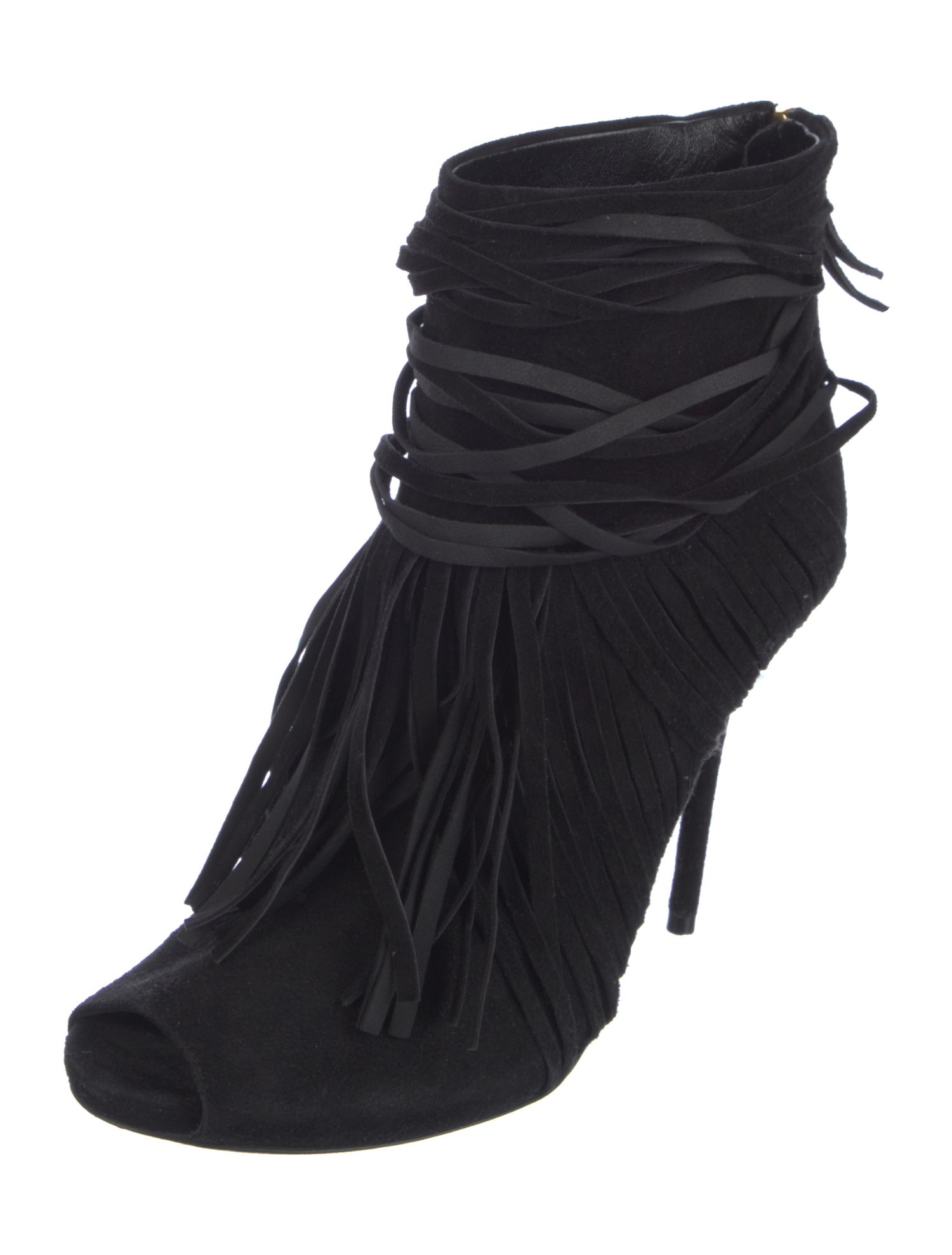 Gucci Suede Fringe Trim Accent Lace-Up Boots
