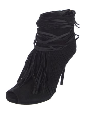 Gucci Suede Fringe Trim Accent Lace-Up Boots