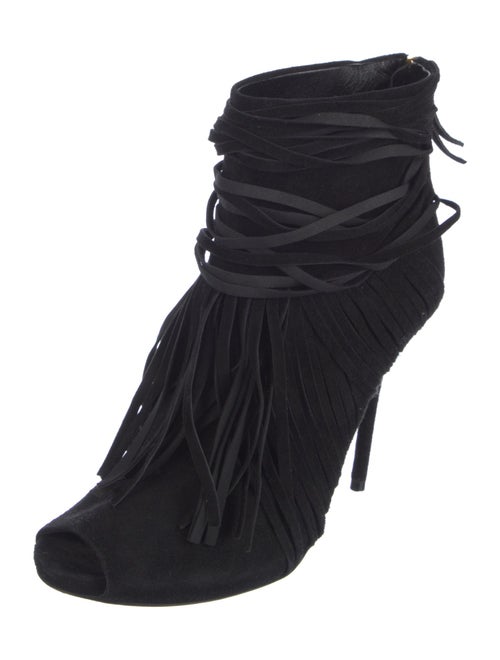 Gucci Suede Fringe Trim Accent Lace-Up Boots