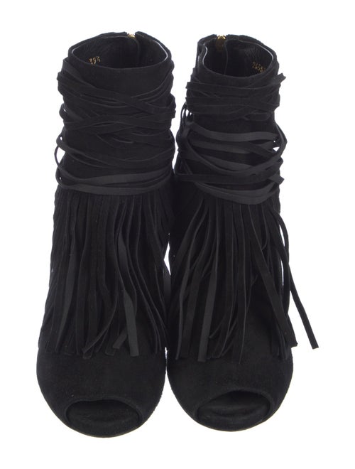 Gucci Suede Fringe Trim Accent Lace-Up Boots