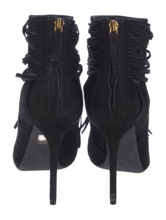 Gucci Suede Fringe Trim Accent Lace-Up Boots