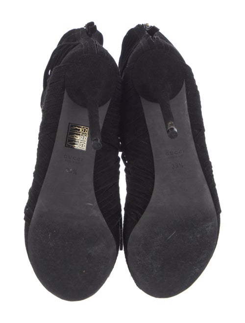 Gucci Suede Fringe Trim Accent Lace-Up Boots