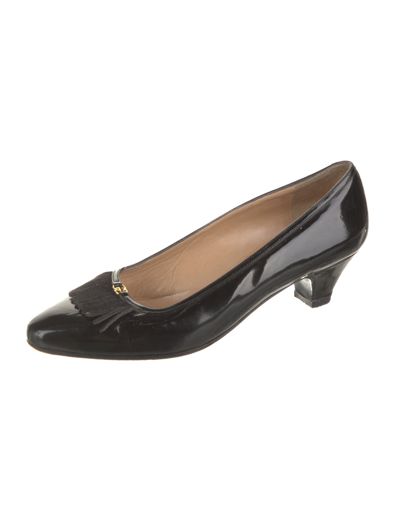 Gucci Patent Leather Fringe Trim Accent Pumps