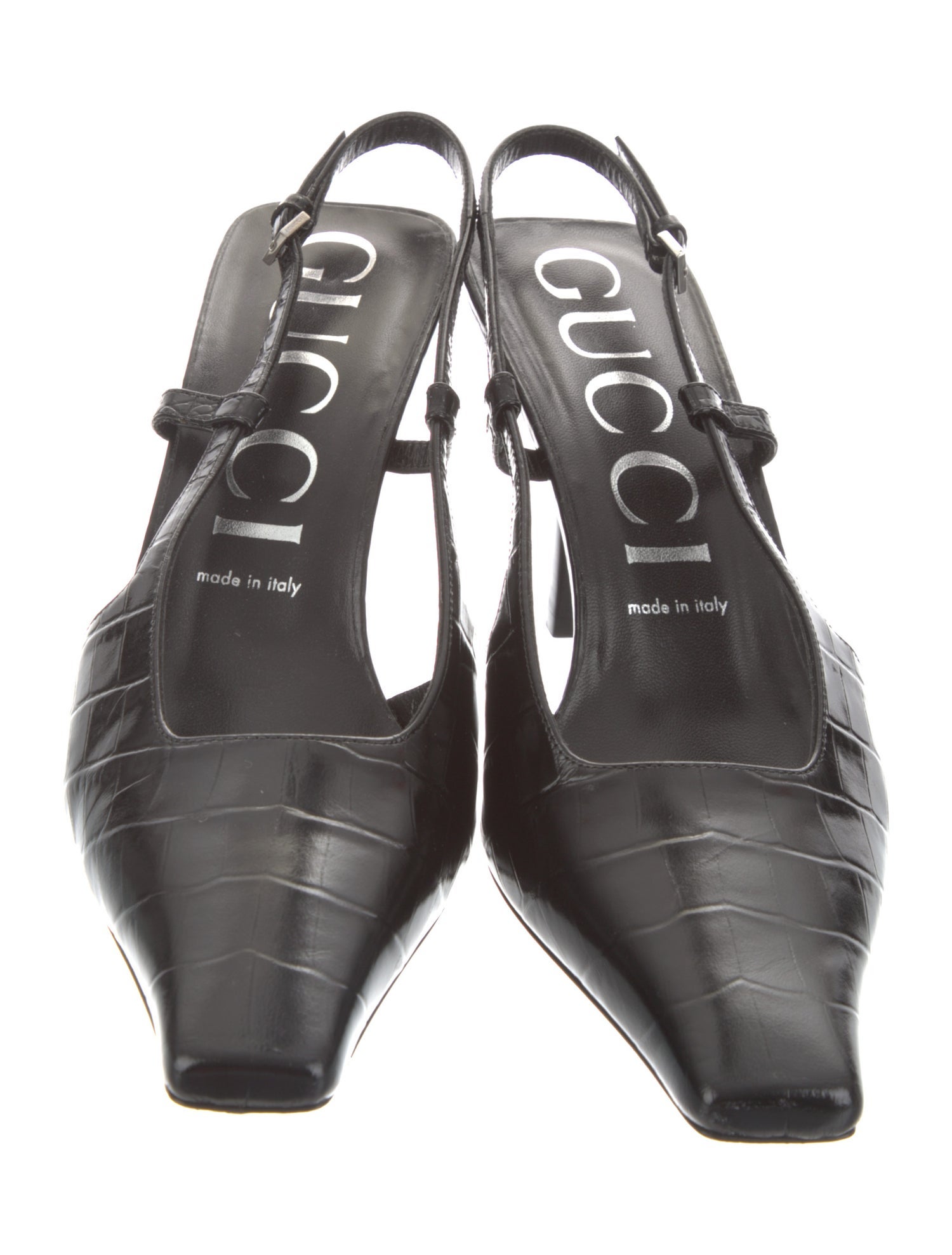 Gucci Embossed Leather Slingback Pumps