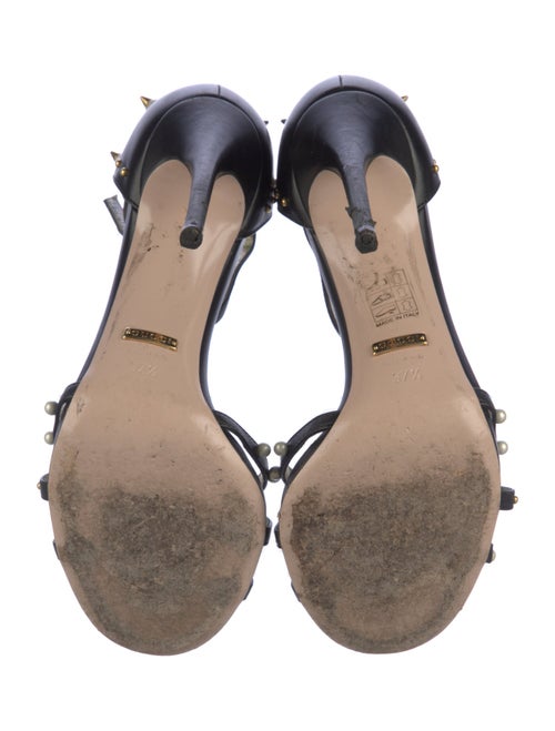 Gucci Faux Pearl Accents Leather T-Strap Sandals