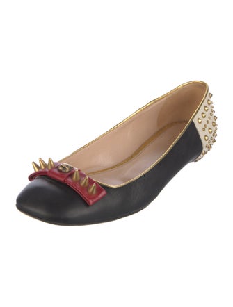 Gucci Feline Head Accent Leather Ballet Flats