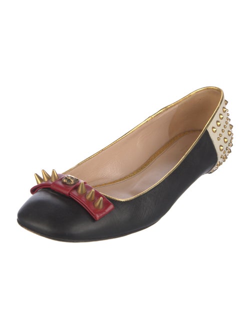 Gucci Feline Head Accent Leather Ballet Flats