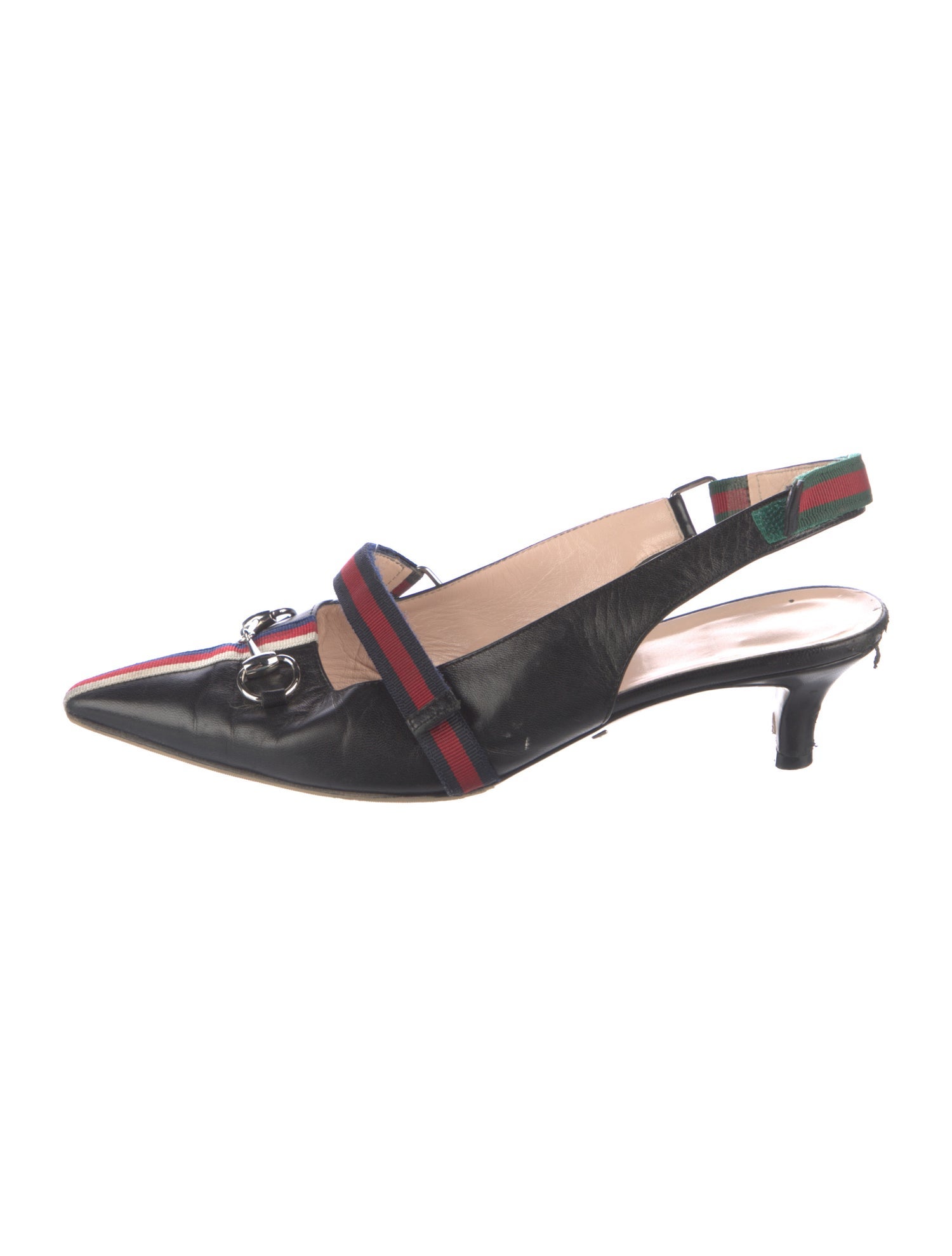 Gucci Web Accent Leather Slingback Pumps