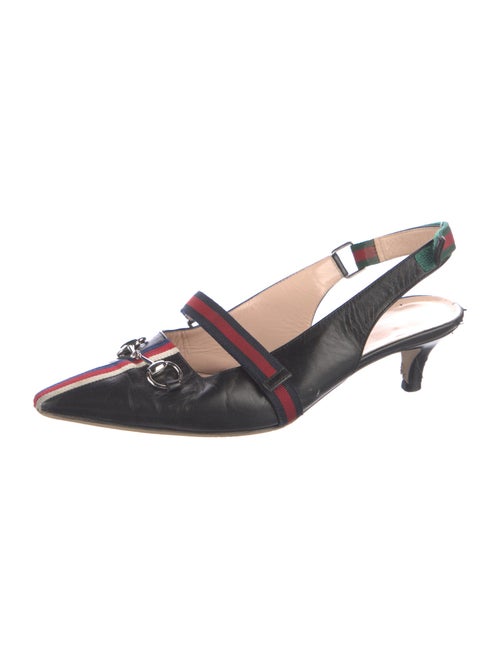 Gucci Web Accent Leather Slingback Pumps