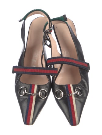Gucci Web Accent Leather Slingback Pumps