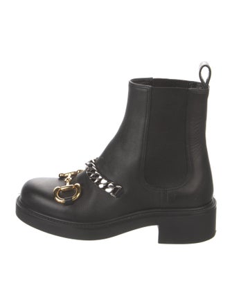 Gucci Chain-Link Accent Leather Combat Boots